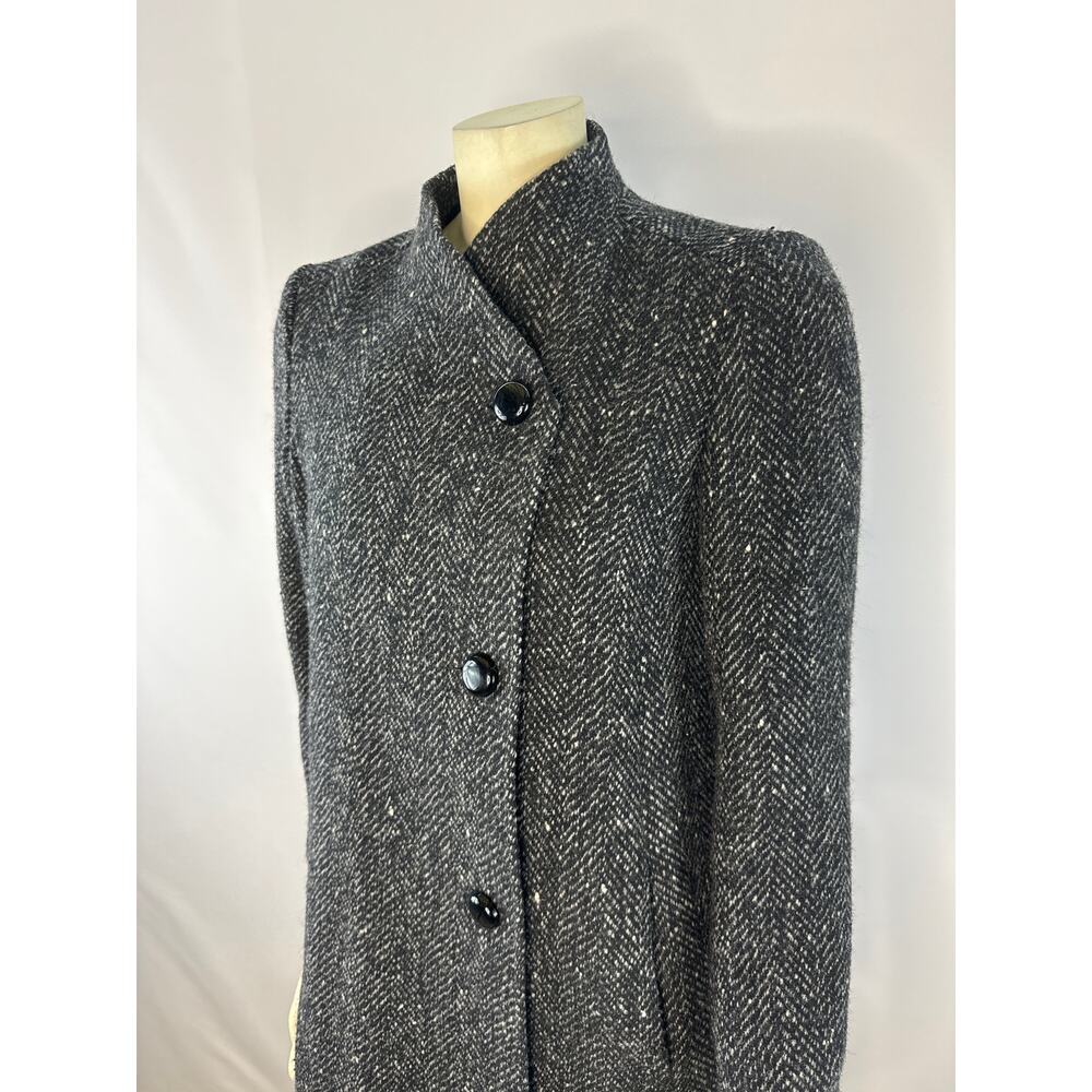 Larry Levine 90s Herringbone Wool Coat Petite Black Cream USA Made Small petite - Picture 3 of 13